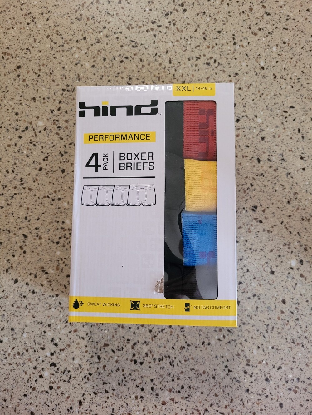 4-Pk HIND XXL (44-46) Performance Black Boxer Briefs Wicking Stretch Low Rise